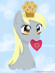 Size: 2247x2957 | Tagged: safe, artist:mrbutlerman, derpy hooves, pegasus, pony, female, mare, muffin, solo, valentine's day