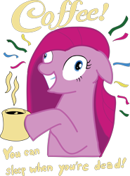 Size: 9100x12283 | Tagged: safe, artist:meegythemoo, pinkie pie, earth pony, pony, absurd resolution, coffee, female, mare, pinkamena diane pie, pinkie found the coffee, simple background, solo, transparent background