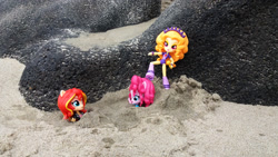 Size: 2064x1161 | Tagged: safe, artist:nightfly19, adagio dazzle, pinkie pie, sunset shimmer, equestria girls, beach, doll, equestria girls minis, eqventures of the minis, irl, photo, toy