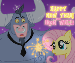 Size: 900x750 | Tagged: safe, artist:creepycurse, fluttershy, iron will, pegasus, pony, female, happy new year, mare