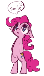 Size: 300x516 | Tagged: safe, artist:kolshica, pinkie pie, pony, bipedal, solo, speech bubble