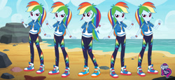 Size: 2304x1053 | Tagged: safe, derpibooru import, rainbow dash, better together, equestria girls, beach, converse, fashion photo booth, multeity, one of these things is not like the others, self paradox, shoes, sneakers