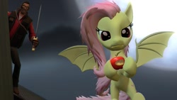 Size: 1366x768 | Tagged: safe, artist:fezwearingdoctor, fluttershy, bat pony, pony, bats!, 3d, apple, flutterbat, gmod, race swap, sniper, team fortress 2