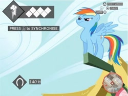 Size: 500x375 | Tagged: safe, derpibooru import, edit, edited screencap, screencap, rainbow dash, pegasus, pony, assassin's creed, assassin's creed ii, crossover, hud, playstation