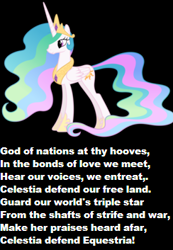 Size: 244x353 | Tagged: safe, princess celestia, alicorn, pony, god defend new zealand, national anthem, new zealand, ponified, text