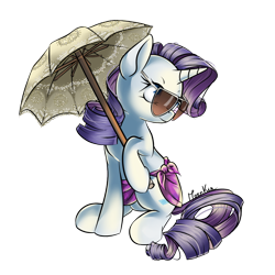 Size: 950x950 | Tagged: safe, artist:moenkin, rarity, pony, unicorn, female, mare, sarong, signature, simple background, solo, sunglasses, transparent background, umbrella