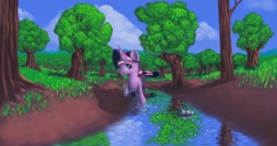 Size: 3400x1800 | Tagged: safe, artist:icefairy64, derpibooru import, twilight sparkle, forest, scenery, solo, tree, water