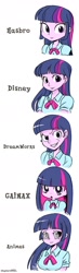 Size: 550x1893 | Tagged: safe, artist:shepherd0821, derpibooru import, twilight sparkle, human, equestria girls, anime, blue hair, breasts, bust, cute, disney, disney style, dreamworks, dreamworks face, eyelashes, gainax, grin, hasbro, humanized, long hair, multicolored hair, panty and stocking with garterbelt, pink hair, portrait, purple hair, ribbon, simple background, smirk, style emulation, white background