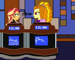 Size: 998x800 | Tagged: safe, artist:ktd1993, adagio dazzle, sunset shimmer, equestria girls, female, jeopardy, lesbian, shipping, sunsagio