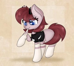 Size: 2405x2160 | Tagged: safe, artist:janelearts, oc, earth pony, pony, chibi, clothes, female, horns, mare, shirt, socks, solo