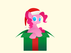 Size: 2592x1944 | Tagged: safe, artist:arurein, pinkie pie, earth pony, pony, christmas, hat, present, santa hat, solo