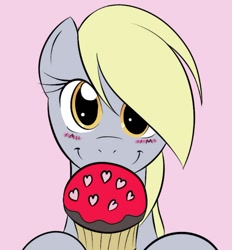 Size: 618x665 | Tagged: safe, artist:kloudmutt, derpy hooves, pegasus, pony, artifact, blushing, cupcake, female, mare, solo