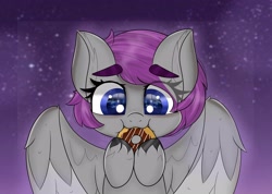 Size: 2560x1820 | Tagged: safe, artist:janelearts, oc, pegasus, pony, chibi, commission, donut, female, food, mare, nom, solo