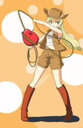 Size: 650x1000 | Tagged: safe, artist:passers-c, applejack, apple, humanized, lasso, obligatory apple, pixiv, solo