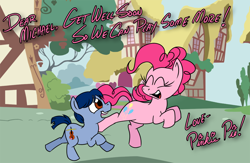 Size: 1092x710 | Tagged: safe, artist:fractiouslemon, pinkie pie, earth pony, pony, card, cello, colt, galloping, get well soon, happy, michael morones, musical instrument, ponified, running, support