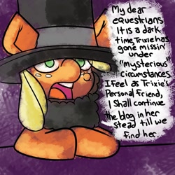 Size: 1000x1000 | Tagged: safe, artist:fauxsquared, applejack, earth pony, pony, abraham lincoln, dialogue, solo, trixie is magic