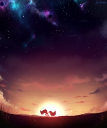 Size: 2500x3000 | Tagged: safe, artist:spoosha, princess twilight 2.0, twilight sparkle, twilight sparkle (alicorn), alicorn, pony, the last problem, cloud, high res, night, night sky, scenery, silhouette, sky, solo, stars, sun, twilight (astronomy)