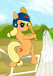 Size: 1200x1700 | Tagged: safe, artist:doubt, applejack, earth pony, pony, baseball, bipedal, pixiv, solo