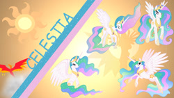 Size: 1920x1080 | Tagged: safe, philomena, princess celestia, alicorn, pony, female, horn, mare, solo, wallpaper