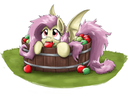 Size: 2928x2150 | Tagged: safe, artist:otakuap, fluttershy, bat pony, pony, bats!, apple, cute, flutterbat, mouth hold, race swap, shyabates, shyabetes, solo