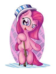 Size: 1200x1600 | Tagged: safe, artist:bobdude0, pinkie pie, earth pony, pony, cane, hat, pinkamena diane pie, solo, underhoof