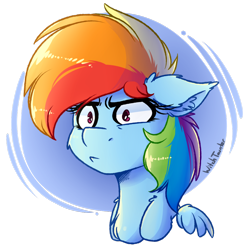 Size: 1024x1024 | Tagged: safe, artist:witchtaunter, derpibooru import, rainbow dash, pegasus, pony, bust, confused, female, floppy ears, mare, signature, simple background, solo, transparent background, wings