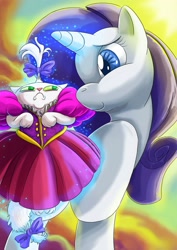 Size: 2480x3508 | Tagged: safe, artist:semajz, opalescence, rarity, pony, unicorn, clothes, dress, magic, telekinesis