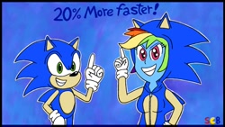 Size: 800x450 | Tagged: safe, artist:superchrisbros, derpibooru import, rainbow dash, equestria girls, 20% cooler, clothes, cosplay, costume, crossover, gotta go fast, grammar error, kigurumi, sonic the hedgehog, sonic the hedgehog (series)