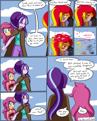 Size: 800x1000 | Tagged: safe, artist:jake heritagu, scootaloo, starlight glimmer, oc, oc:lightning blitz, oc:solar, comic:ask motherly scootaloo, equestria girls, baby, cloak, clothes, comic, dialogue, equestria girls-ified, female, hairpin, male, mother and child, mother and son, motherly scootaloo, offspring, older, older scootaloo, parent and child, parent:rain catcher, parent:scootaloo, parents:catcherloo, speech bubble, sweatshirt