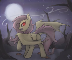 Size: 928x772 | Tagged: safe, artist:soulspade, fluttershy, bat pony, pony, bats!, flutterbat, moon, night, plot, race swap, solo