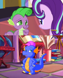 Size: 714x878 | Tagged: safe, edit, screencap, master kenbroath gilspotten heathspike, spike, starlight glimmer, dragon, pony, unicorn, celestial advice, g3, the runaway rainbow, behaving like rarity