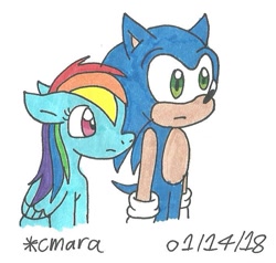 Size: 700x667 | Tagged: safe, artist:cmara, derpibooru import, rainbow dash, pegasus, pony, crossover, sonic the hedgehog, sonic the hedgehog (series), traditional art