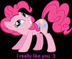 Size: 1080x886 | Tagged: safe, pinkie pie, earth pony, pony, female, image macro, mare, pink coat, pink mane, smiling, solo