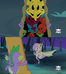 Size: 1088x1220 | Tagged: safe, edit, fluttershy, spike, bat pony, elephant, pony, disney, dumbo, flutterbat, flutterbat's mirror, meme, mirror, pink elephants, pink elephants on parade, race swap