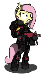 Size: 1300x2200 | Tagged: artist needed, safe, fluttershy, bat pony, pony, /mlp/, angry, bipedal, blood angels, bolter, crossover, death company, drawfag, drawfriend, flutterbat, flutterrage, ponified, power armor, powered exoskeleton, race swap, solo, space marine, warhammer (game), warhammer 40k