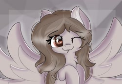 Size: 2560x1768 | Tagged: safe, artist:janelearts, oc, pegasus, pony, bust, female, looking at you, mare, one eye closed, portrait, solo, wink