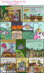 Size: 2620x4321 | Tagged: safe, artist:jberg18, cloudy quartz, igneous rock pie, limestone pie, marble pie, pinkie pie, princess celestia, alicorn, earth pony, pony, comic, comic sans, eyes closed, female, filly, food, male, mare, pie family, quartzrock, stallion, sugarcube corner, the story of pinkie pie