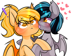 Size: 1087x852 | Tagged: safe, artist:thieftea, oc, oc only, oc:greycedar, oc:pudding, bat pony, bat pony oc, bat wings, couple, cute, femboy, gay, licking, love, male, surprised, tongue out, wings