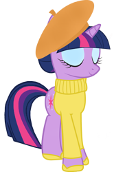 Size: 1197x1641 | Tagged: safe, artist:cool77778, derpibooru import, twilight sparkle, beret, clothes, simple background, solo, sweater, transparent background, vector