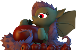 Size: 4673x3077 | Tagged: safe, artist:drdicksamazingstick, fluttershy, bat pony, pony, bats!, 3d, apple, flutterbat, race swap