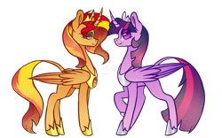 Size: 1280x800 | Tagged: safe, artist:miiv12, sunset shimmer, twilight sparkle, twilight sparkle (alicorn), alicorn, pony, alicornified, alternate universe, base used, female, future, lesbian, race swap, shimmercorn, shipping, simple background, sunsetsparkle, transparent background