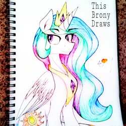 Size: 462x462 | Tagged: safe, artist:thisbronydraws, princess celestia, alicorn, pony, female, horn, mare, multicolored mane, solo, traditional art, white coat