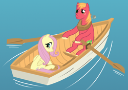 Size: 1156x816 | Tagged: safe, artist:pageturner1988, big macintosh, fluttershy, earth pony, pegasus, pony, boat, fluttermac, male, shipping, stallion, straight