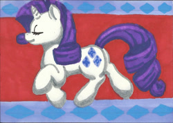 Size: 1054x752 | Tagged: safe, artist:battlefox, rarity, pony, unicorn, eyes closed, solo, traditional art, trotting