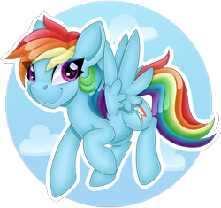 Size: 4000x3763 | Tagged: safe, artist:partylikeanartist, derpibooru import, rainbow dash, pegasus, pony, absurd resolution, cloud, cute, dashabetes, flying, looking away, redraw, solo, sticker, wingding eyes