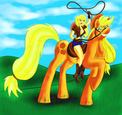 Size: 1024x964 | Tagged: safe, artist:pottoka, applejack, human, applejack's hat, blonde hair, clothes, female, humanized, solo