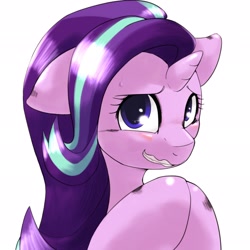 Size: 2048x2048 | Tagged: safe, artist:kurogewapony, starlight glimmer, pony, unicorn, adorkable, cute, dork, embarrassed, glimmerbetes, grin, nervous, nervous grin, scorched, smiling, solo