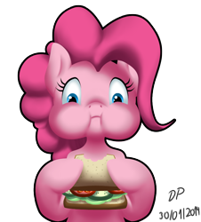 Size: 738x815 | Tagged: safe, artist:datponypl, pinkie pie, earth pony, pony, eating, puffy cheeks, sandwich, solo