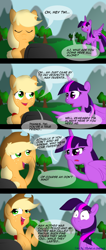 Size: 809x1903 | Tagged: safe, artist:lunarcakez, applejack, twilight sparkle, twilight sparkle (alicorn), alicorn, earth pony, pony, cannibalism, comic, female, implied cannibalism, mare, wtf