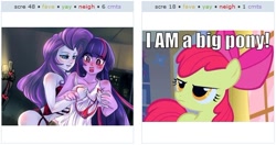 Size: 524x277 | Tagged: safe, derpibooru import, apple bloom, rarity, twilight sparkle, equestria girls, exploitable meme, female, humanized, juxtaposition, juxtaposition win, lesbian, rarilight